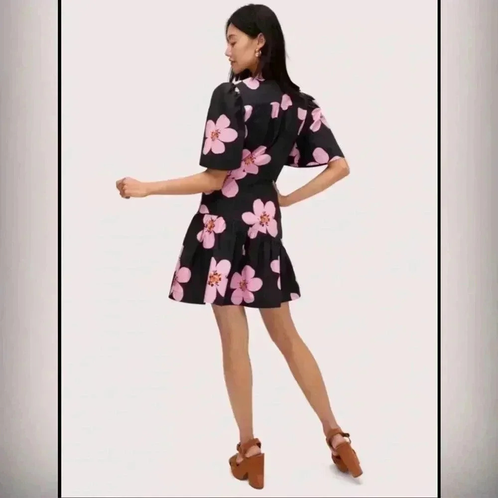 Kate Spade Grand Flora Womens Fit & Flare Dress Size‎ 2 Navy Pink Cotton - Picture 4 of 4